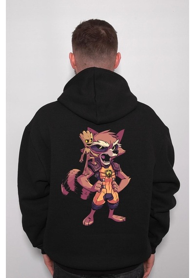 Baskwear Groot Rocket Rakun Galaksinin Koruyucaları Sweatshirt Unisex Kapüşonlu Hoodie SIYAH Baskwear Groot Rocket Rakun Galaksinin Koruyucaları Sweatshirt Unisex Kapüşonlu Hoodie SIYAH