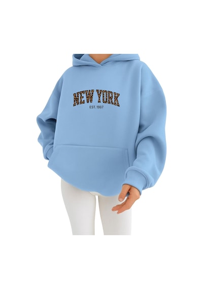 Benroma 3 İplik Penye New York Baskılı Ünisex Kapüşonlu Sweat Bebe Mavisi
