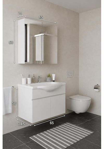 Kahire 65 Cm Mdf Banyo Dolabı Seti Beyaz Diğer Kahire 65 Cm Mdf Banyo Dolabı Seti Beyaz Diğer