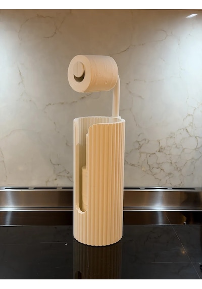 3d Baskı Ayaklı Tuvalet Kağıtlığı Yedek Rulo Saklamalı Modern Tuvalet Kağıdı Standı Çizgili - Bej Çok Renkli