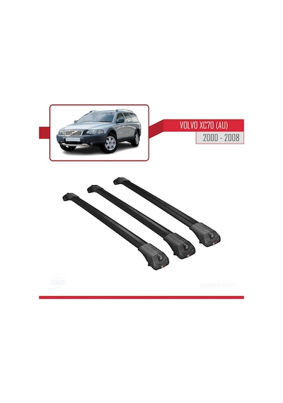 Volvo Xc70 Au 2000-2008 Arası İle Uyumlu Ace-1 Ara Atkı Tavan Barı Siyah 3 Adet Bar