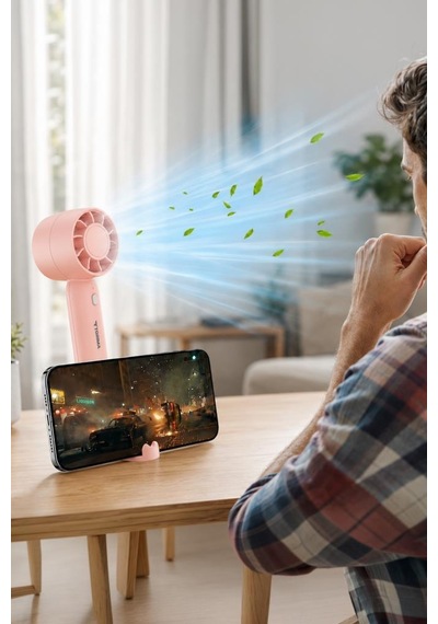 Şarjlı El Vantilatörü 3 Kademeli Taşınabilir Masa Fanı F32 Pembe