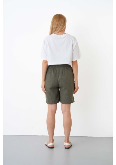 The Voler Müslin Şort Kadın Yüksek Bel Oversize Rahat Kesim Cepli %100 Pamuklu Yazlık Şort Haki The Voler Müslin Şort Kadın Yüksek Bel Oversize Rahat Kesim Cepli %100 Pamuklu Yazlık Şort Haki