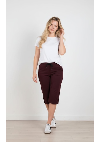 Beli Bağcıklı Düz Bayan Kapri-6100 Bordo