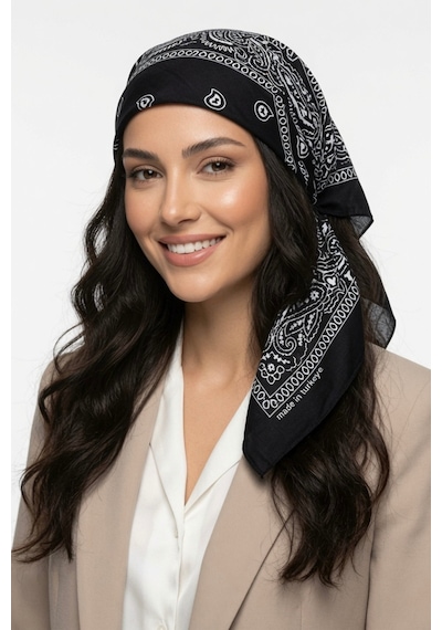 Mollycrush Unisex Siyah Etnik Desenli Bandana Fular Günlük Saç Aksesuarı, Boyunluk Ve Outdoor Model Siyah