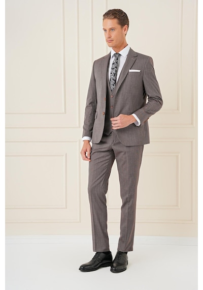 Efor Slim Fit Esnek Yelekli Klasik Vizon Takım Elbise Tk 897 Vizon