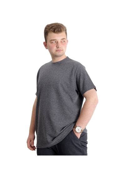 Mode Xl Büyük Beden Erkek T-shirt Bisiklet Yaka Waffle 20033 Siyah Siyah