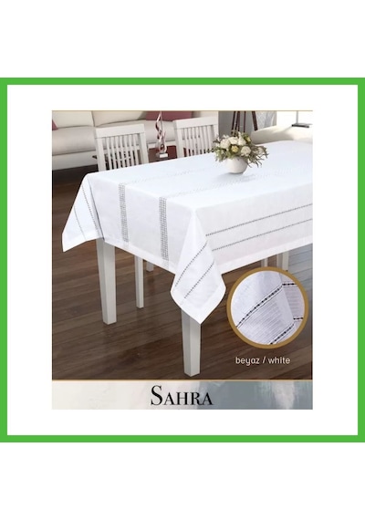 Vaveni Polyester Ajurlu Keten Masa Örtüsü Tablecloth 160x260 Cm Dantelli Yemek Masası Örtüsü Sahra Model Beyaz Arz
