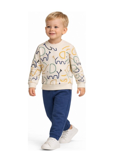 Baglan Erkek Çocuk Önü Baskılı Sweatshirt Ve Eşofman Alt Takım Bgl-st05254 İndigo