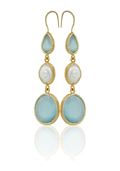Kadir Jewellery 22 Ayar Altın Kaplama Kadın İnci Küpe -el İşçiliği Ve Hipoalerjenik Küpe Açık Mavi