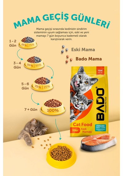 Bado Yetişkin Kısır Kedi Maması Somonlu 10 Kg