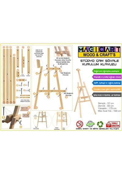 Magic Art Stüdyo Tipi Kayın Şövale 175 Cm