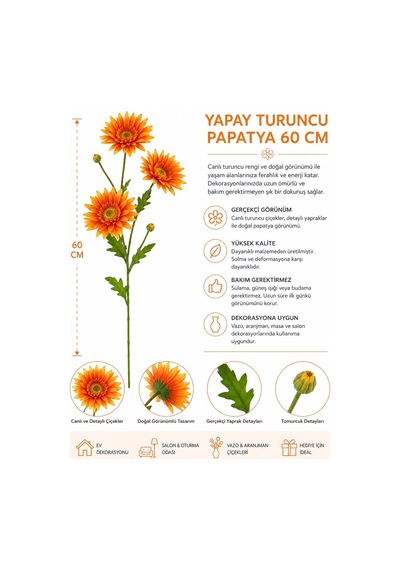 Yapay Turuncu Papatya 60 Cm