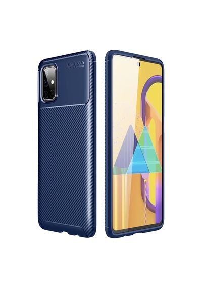 Newface Samsung Galaxy M51 Kılıf Auto Focus Karbon Kapak - Lacivert