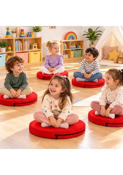 Kreş Minderi Anaokulu Aktivite Minderi, Bahçe, Dekor, Sandalye Minderi 40x40x 5 Cm Yuvarlak Minder 1 Adet Kırmızı