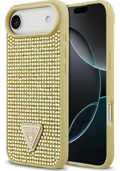 Apple Uyumlu iPhone 17 Air Kılıf Guess Lisanslı Taşlı Arka Yüzey Üçgen Logolu Kapak Gold