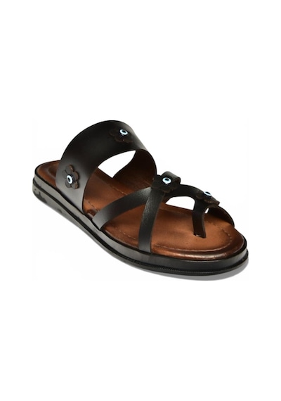 Fox Shoes Y390022603 Siyah Hakiki Deri Nazar Boncuklu Parmak Detaylı Kadın Terlik Siyah