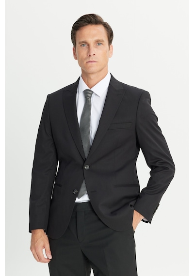 AC&Co / Altınyıldız Classics  Erkek Sıyah Ekstra Slim Fit Dar Kesim Kırlangıç Yaka Takım Elbise Siyah