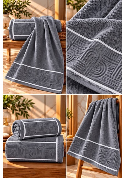 Jakarlı Büyük Boy Banyo Havlusu Premium Sıkı Dokuma %100 Organik Pamuk 90x150 Cm Antrasit - 945284492 Antrasit