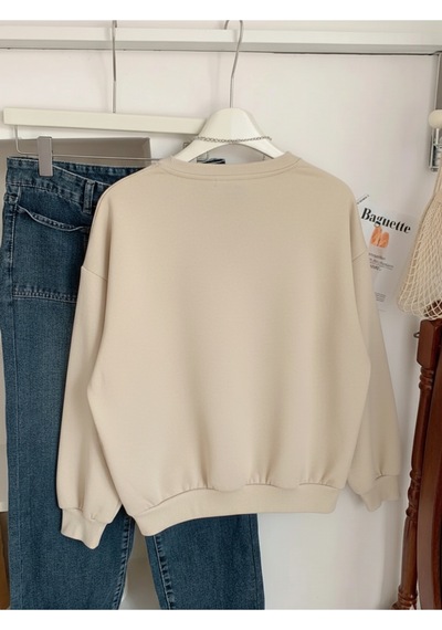 Uyguntarz Unisex Eternal Light Baskılı Tasarım Oversize Bisiklet Yaka Sweatshirt Bej