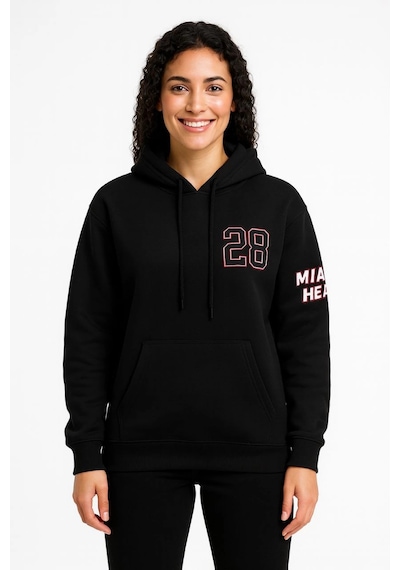 Primemagazam Kadın 3 İplik Pamuklu Kapüşonlu Kanguru Cepli Baskılı Hoodie Sweatshirt - Siyah Çeşitli