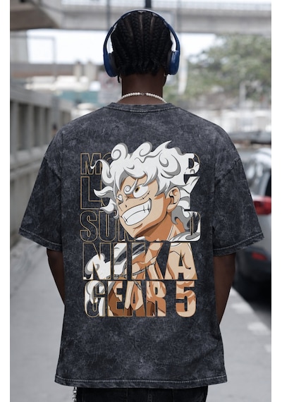 One Piece Monkey D. Luffy Gear 5 Anime Sırt Baskılı Unisex Oversi Siyah