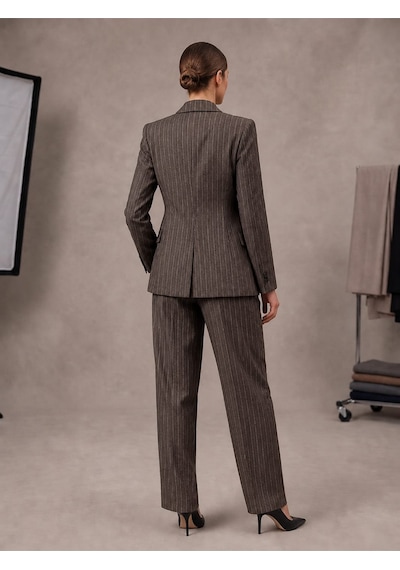 Prenses Kadın Takım Elbise Limited Edition Klasik Blazer Ve Pantolon Kahverengi