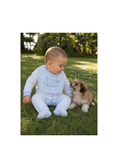 Omeca Concept 5'li Bebek Giyim Seti I Love My Daddy Baskılı Mavi Tulum, Body, Şapka, Önlük Ve Eldiven