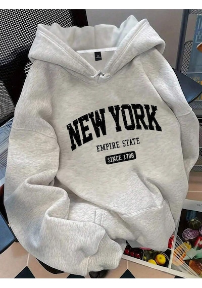 Startmore Reshift Plus Size Women's Letter 'new York U.s.a ' City Name Graphic Print Thermal Drawstring Çok Renkli