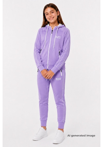 Pina Kids Kız Çocuk Scuba Unlimited Çift Şeritli Kapüşonlu Reglan Kol Dalgıç Kumaş Eşofman Takımı Esf7023 Lila