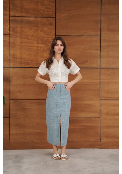 Verymoda Pullu Kot Etek F1707 Mavi Dsn1