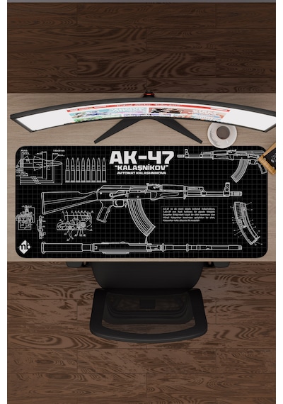 Ak 47 Siyah Kalaşnikov Cs Dikişli Kauçuk Oyuncu Mousepad - 90x40 Gaming Mouse Pad Ak-47