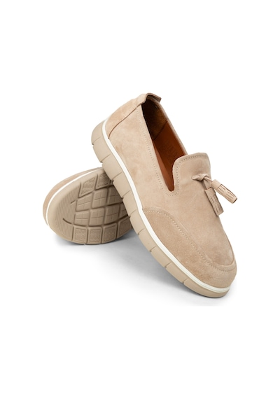 Deery Erkek Süet Bej Püsküllü Loafer Ayakkabı - 02048mbeje01