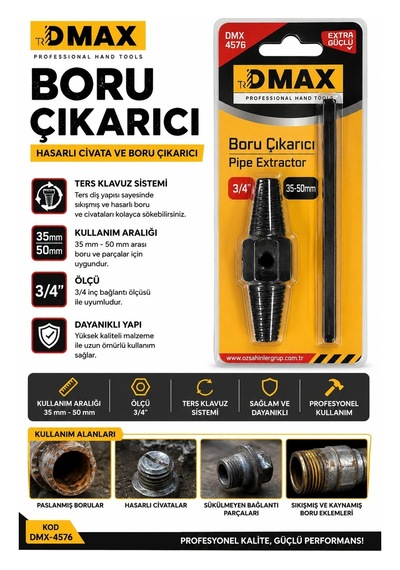 Boru Çıkarıcı 35m-50m Hasarlı Civata Boru Çıkarıcı Ters Klavuz 1/2- 3/4 Kod :dmx-4576