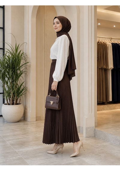 Esra Butik78 Lamine Denye Piliseli Etek 90 Cm Standart Beden 38-44 Uyumlu Gri