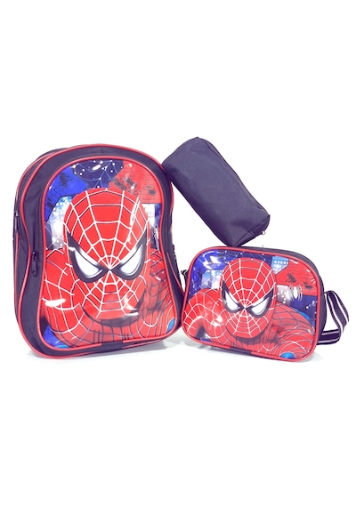 Spiderman Resimli Okul Çantası Beslenme Ve Kalemlik Siyah
