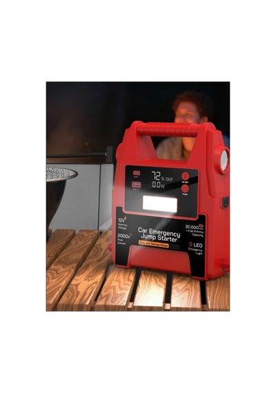 20000mah 12v Şarjlı Akü Takviye Cihazı 2000a Tepe Akım Lcd Ekranlı Led Işıklı Jump Starter Powerbank