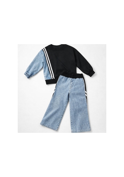 Uğur Bebe Bayramlık Kız Çocuk Kot Ve Pamuk Karışımlı Sweatshirt Kot Pamuk Detaylı Geniş Paça Pantolon Takım Siyah Mavi Siyah Mavi Uğur Bebe Bayramlık Kız Çocuk Kot Ve Pamuk Karışımlı Sweatshirt Kot Pamuk Detaylı Geniş Paça Pantolon Takım Siyah Mavi Siyah Mavi