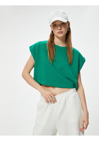 Koton Crop Tişört Oversize Bisiklet Yaka Yarasa Kol Yeşil 4sak10319nk Koyu Yeşil