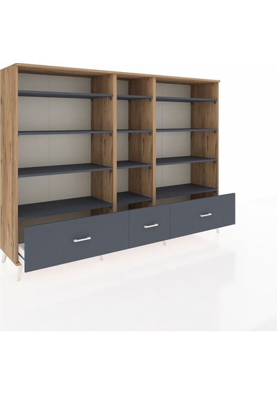 Hyperion Dolap 12 Raflı 3 Çekmeceli 220x44x163 Çam-antrasit Çam-antrasit