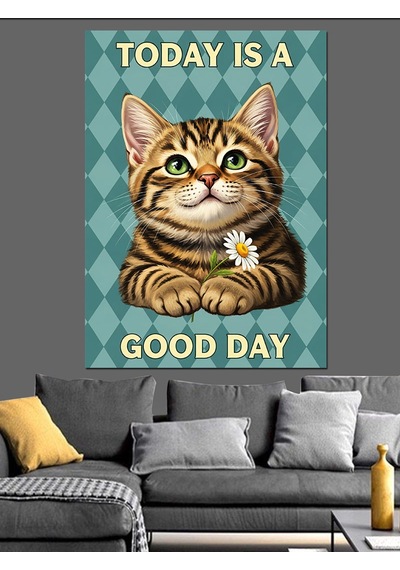 Ahşap Tablo Tatlı Kedi Resmi
