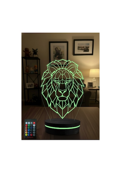 3d Led Aslan Gece Lambası Rgb Renk Değiştiren Kumandalı Dekoratif Masa Lambası Çok Renkli