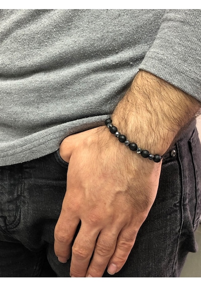 Moda Kulesi Hematit Taş Ve Onix Taş Özel Tasarım Erkek Bileklik