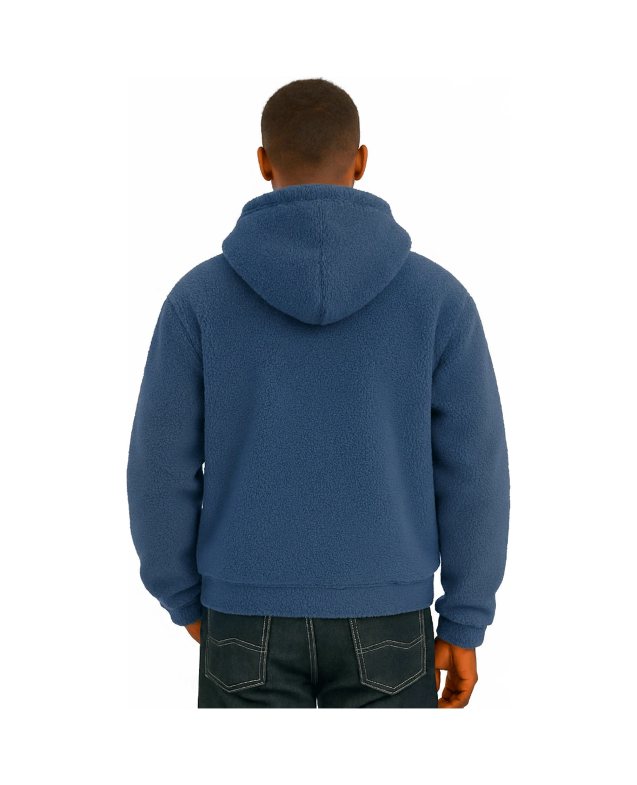Genius Store Genıus Store Erkek Kapüşonlu Polar Sherpa Kuzu Kumaş İçi Şardonlu Kapüşonlu Sweatshırt Sherpa-kap İndigo