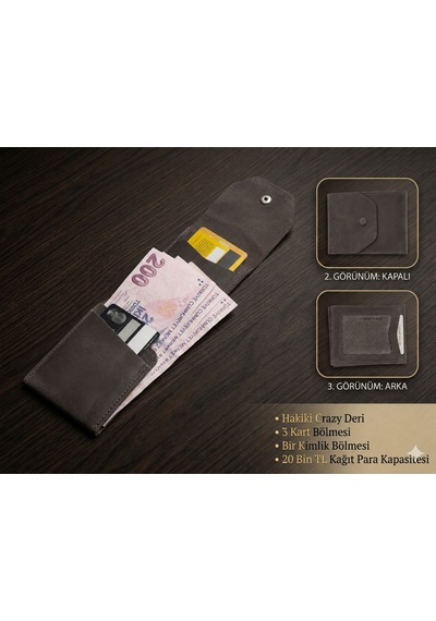 Aldorya %100 Hakiki Crazy Deri Minimalist Akıllı Cüzdan Fonksiyonel Ve Şık Tasarım Unisex Antrasit - Gri