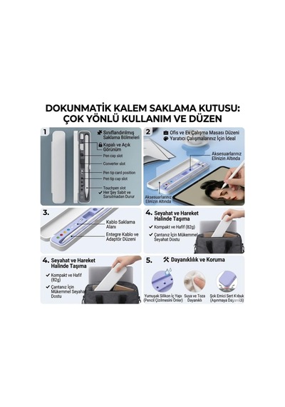 Dokunmatik Kalem Saklama Kutusu Kalem Ve Uç Organizer Kılıf Sert Kasa + Yumuşak Silikon İç Su Geçirmez & Taşınabilir Aksesuar Kutusu Cok Renkli