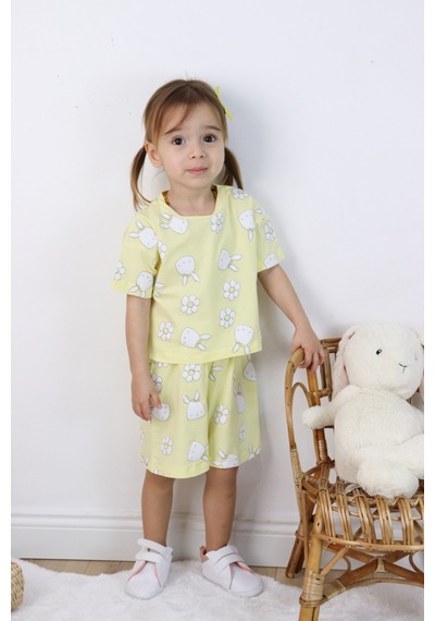 Harika Kids Kız Çocuk Tavşan-çiçek Baskılı Şortlu İkili Takım 001
