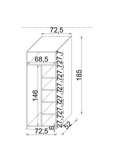 Kuzey Life Rami 2 Kapaklı 5 Raflı Askılı Gardırop 52cm Derinlik