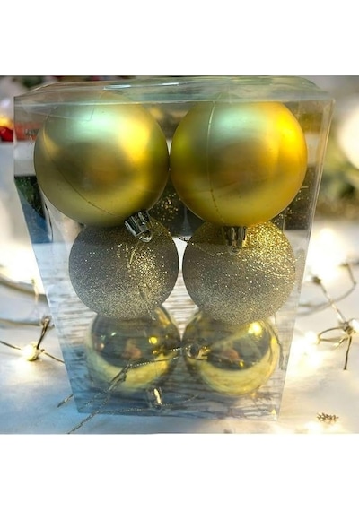 6 Adet Gold 6 Cmcm Yılbaşı Topu, Noel Topu, Çam Ağacı Topu, Süs Topu T-51, Sarı