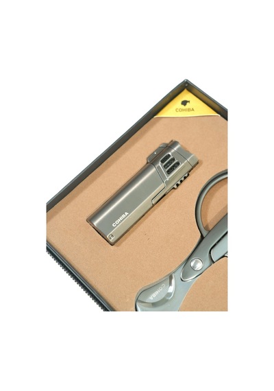 Cohiba 4 Torch Gunmetal Çakmak Gunmetal Makas İkili Puro Seti Tr9842